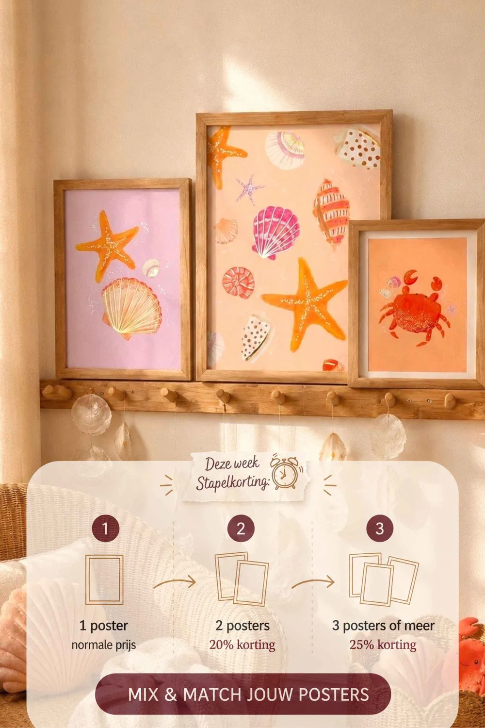 Lori & Cookie Kidsdeco Zeester Lila poster goudfolie strand 21x30