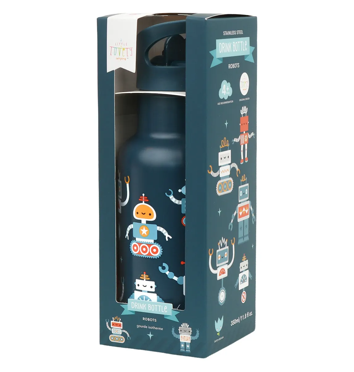 A Little Lovely Company Robots RVS drinkfles 350 ml – dubbelwandig