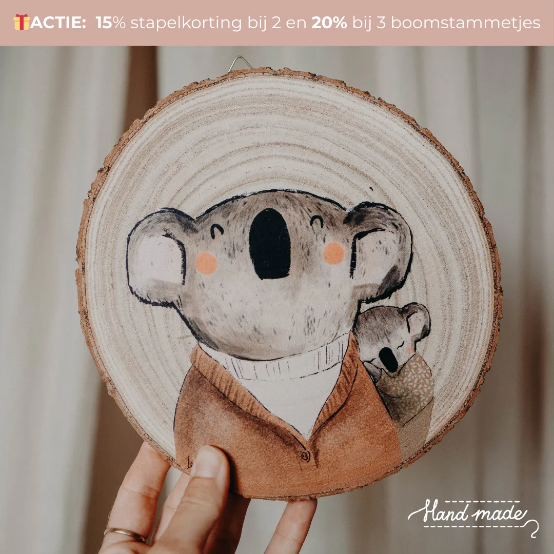 Lori & Cookie Kidsdeco Boomstammetjes wanddecoratie Koala met baby hout 20 cm