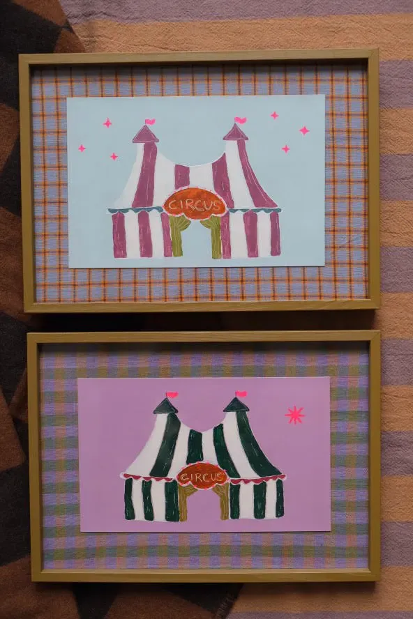 Het Kleijne Droomhuis Circus schilderij A4 houten lijst