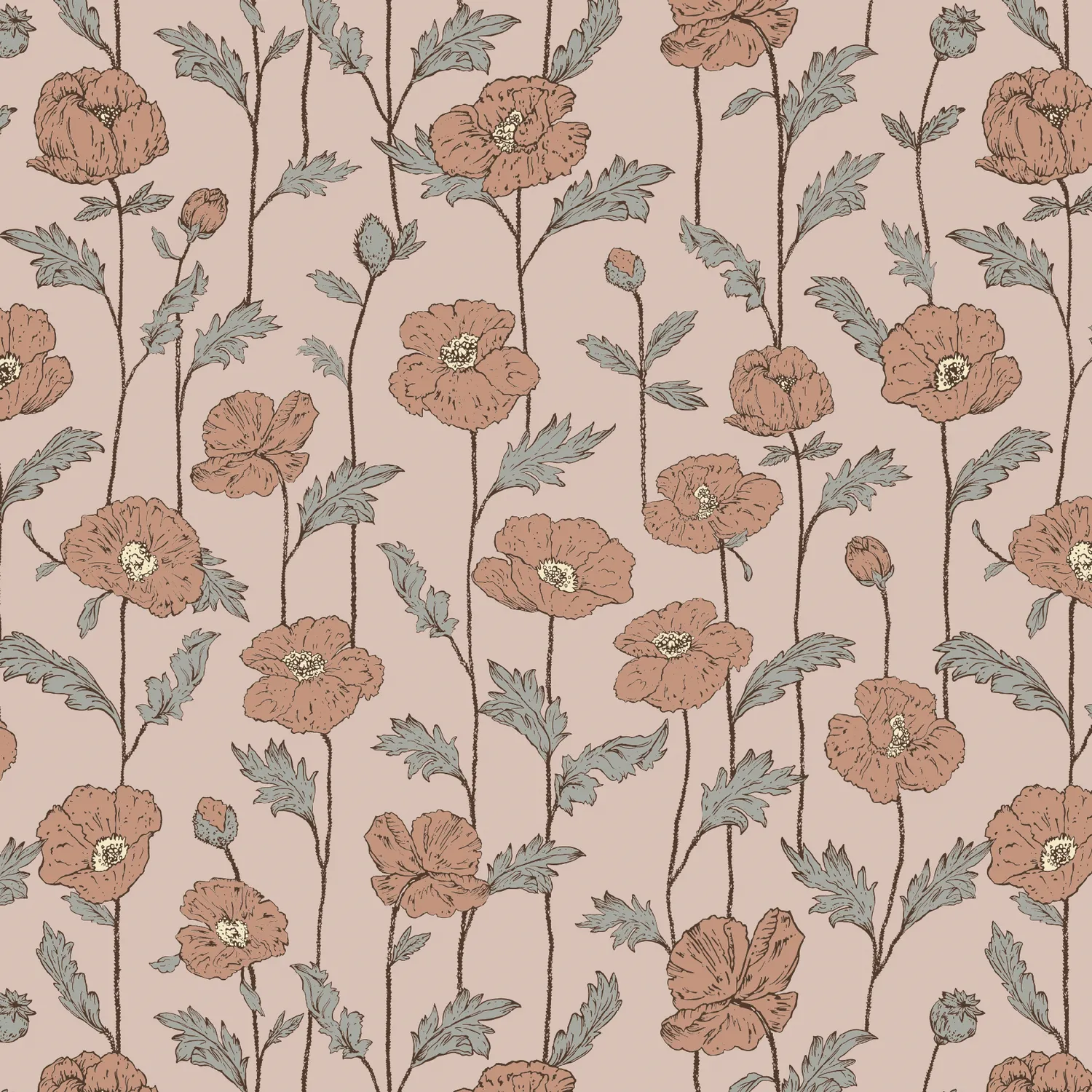 Little Amour Poppy Amour bloemenbehang 1 rol roze