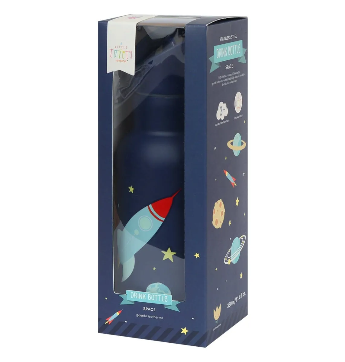 A Little Lovely Company Ruimte RVS drinkfles 350 ml donkerblauw