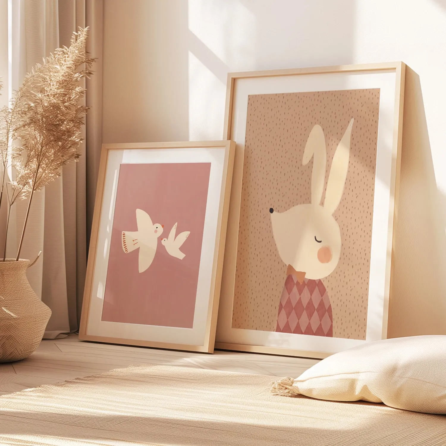 Lori & Cookie Kidsdeco Mama & Baby Vogel poster 30x40cm oudroze