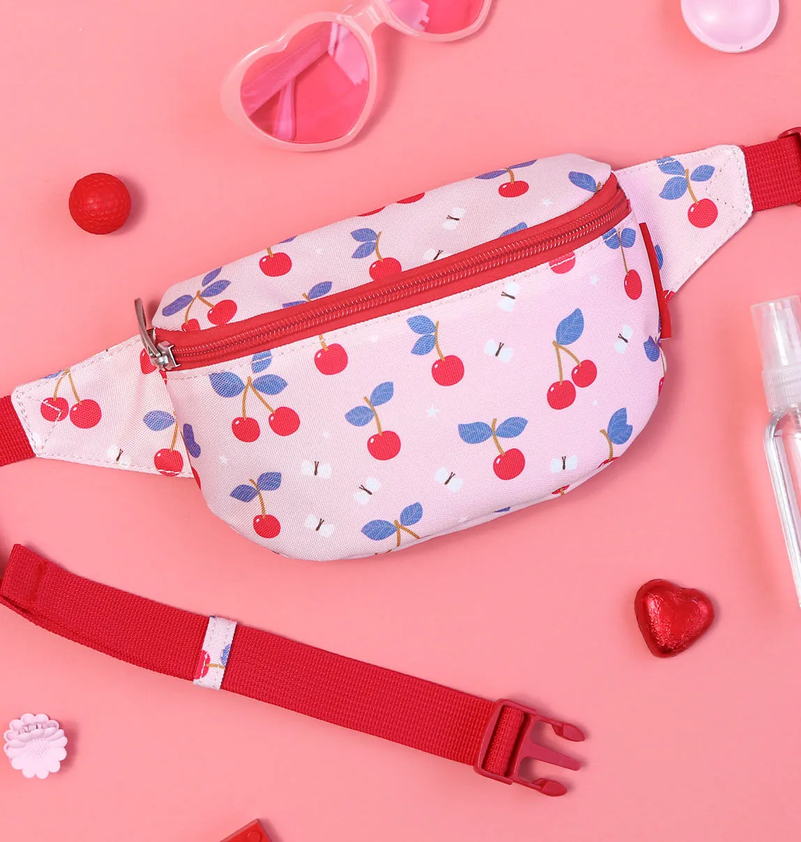 A Little Lovely Company Kersen heuptasje roze crossbody kind