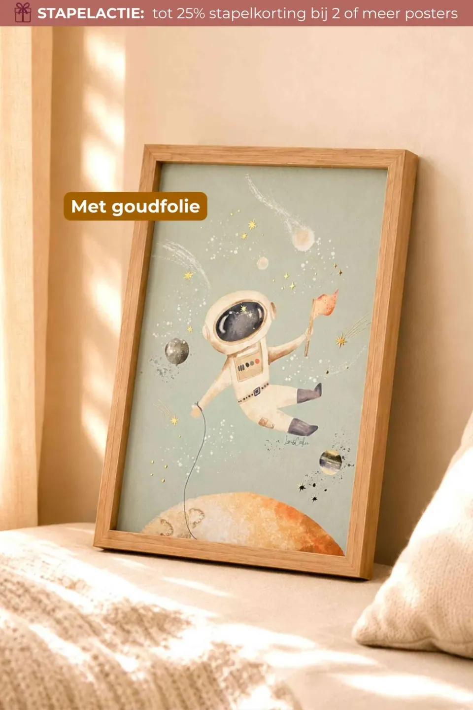 Lori & Cookie Kidsdeco Astronaut poster 21x30cm goudfolie