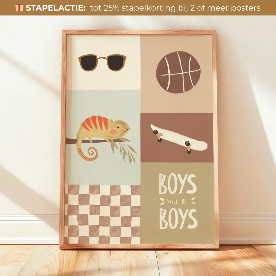 Lori & Cookie Kidsdeco Boys Collage poster 21x30cm olijfgroen