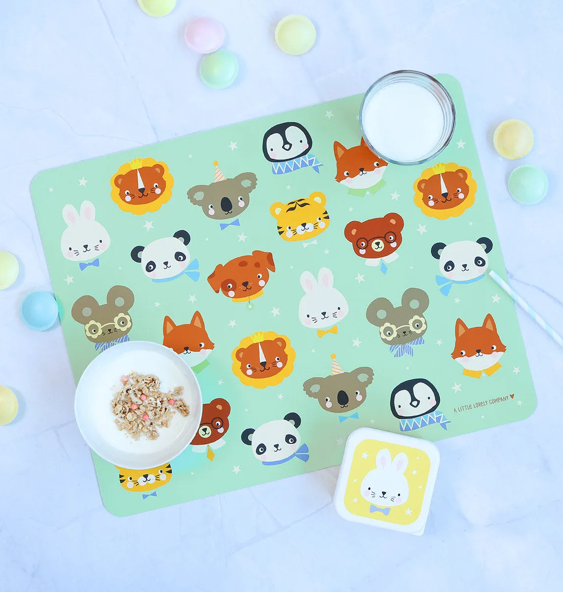A Little Lovely Company Dierenvriendjes placemat groen vinyl antislip