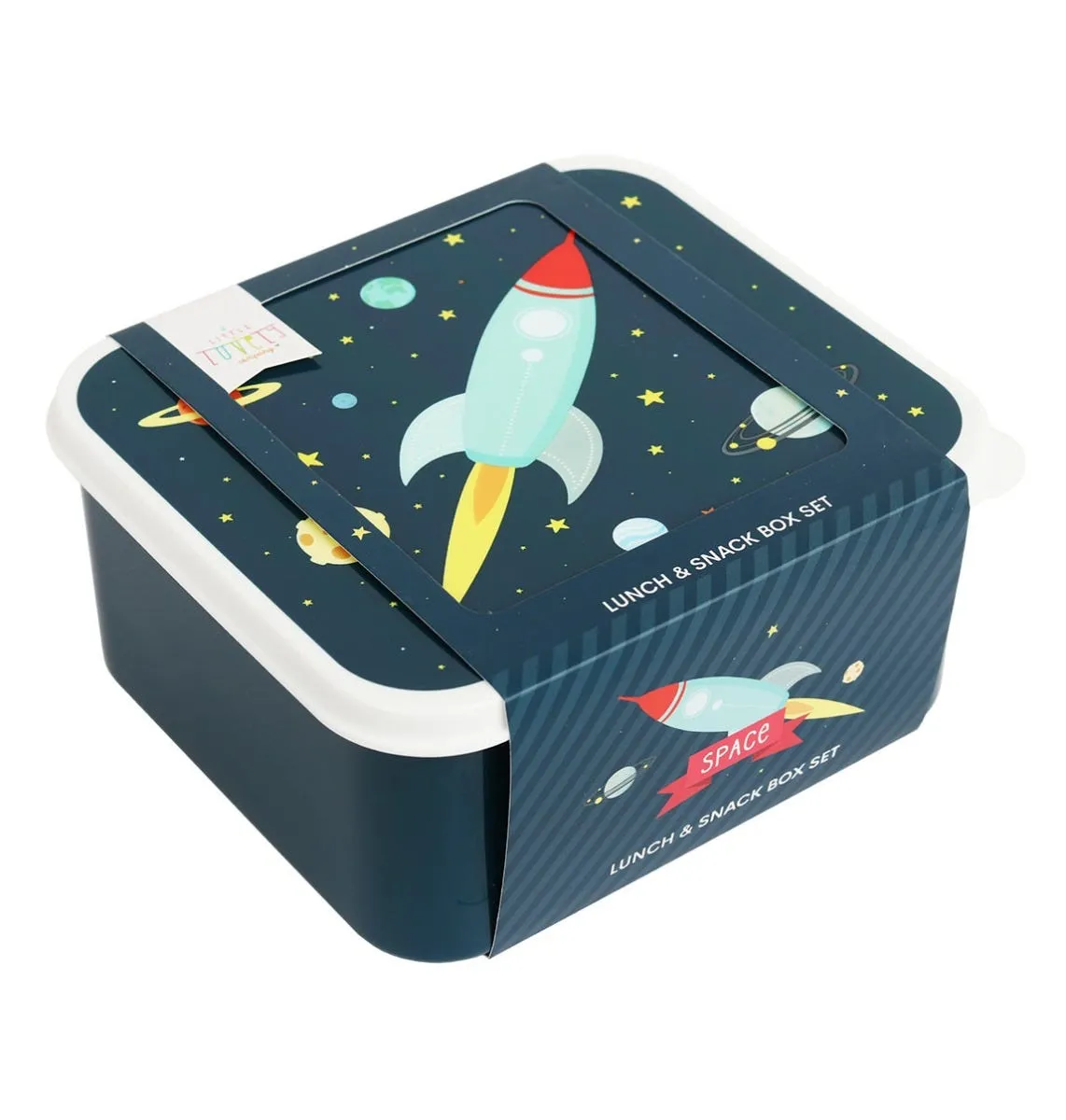 A Little Lovely Company Ruimte lunchbox set 4 stuks blauw