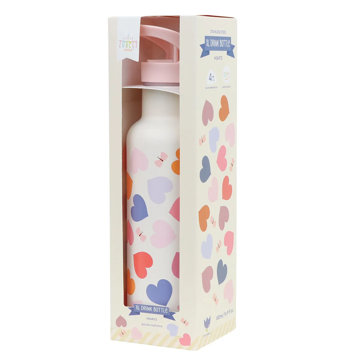 A Little Lovely Company Hartjes XL RVS drinkfles 500 ml
