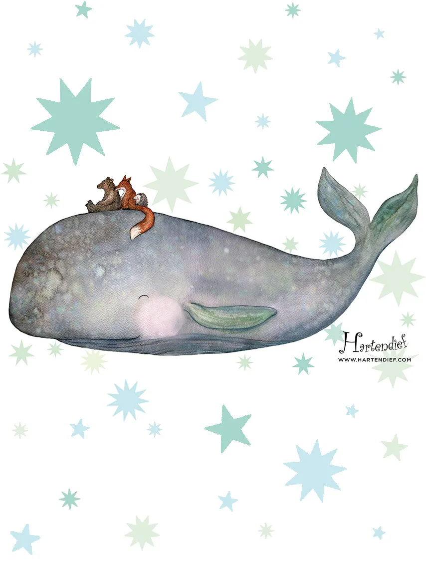 Hartendief Op de rug van Walvis muursticker 96x42 cm