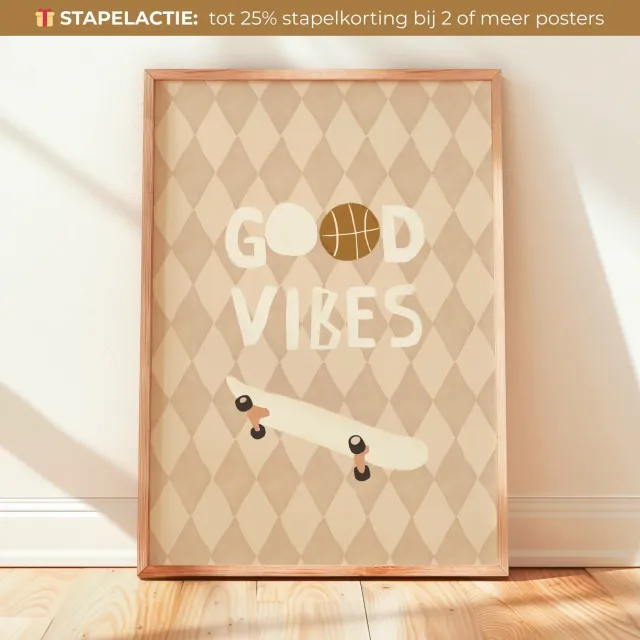 Lori & Cookie Kidsdeco Good Vibes Skateboard poster 21x30 beige