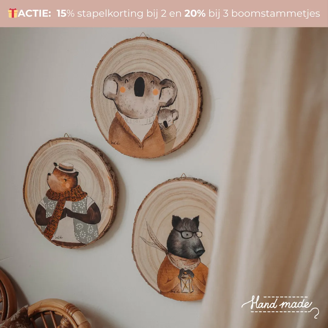 Lori & Cookie Kidsdeco Boomstammetjes wanddecoratie Koala met baby hout 20 cm