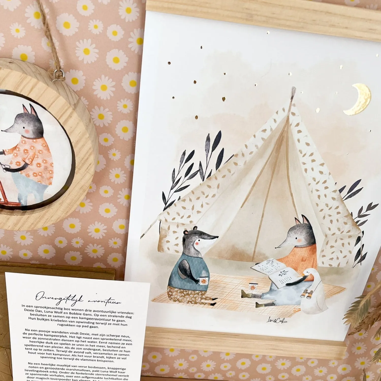 Lori & Cookie Kidsdeco Kampeeravontuur poster A4 goudfolie