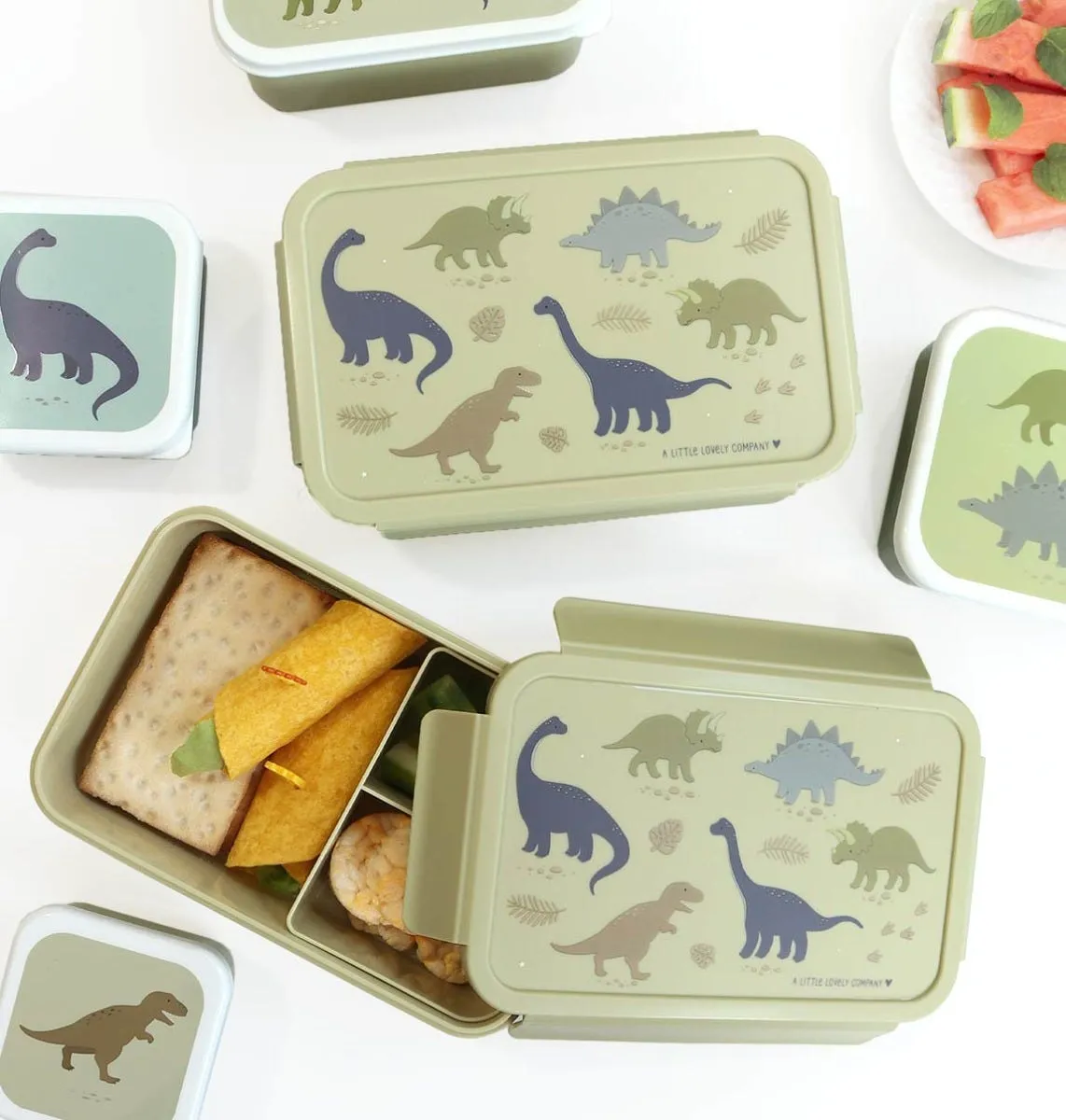 A Little Lovely Company Dinosaurussen bento lunchbox groen