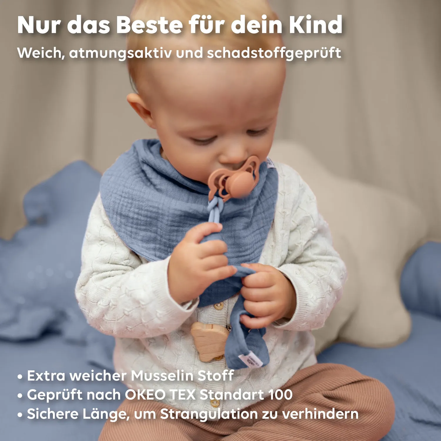 Lilimaus Schnullerkette Speenkoord Hellbeige zacht