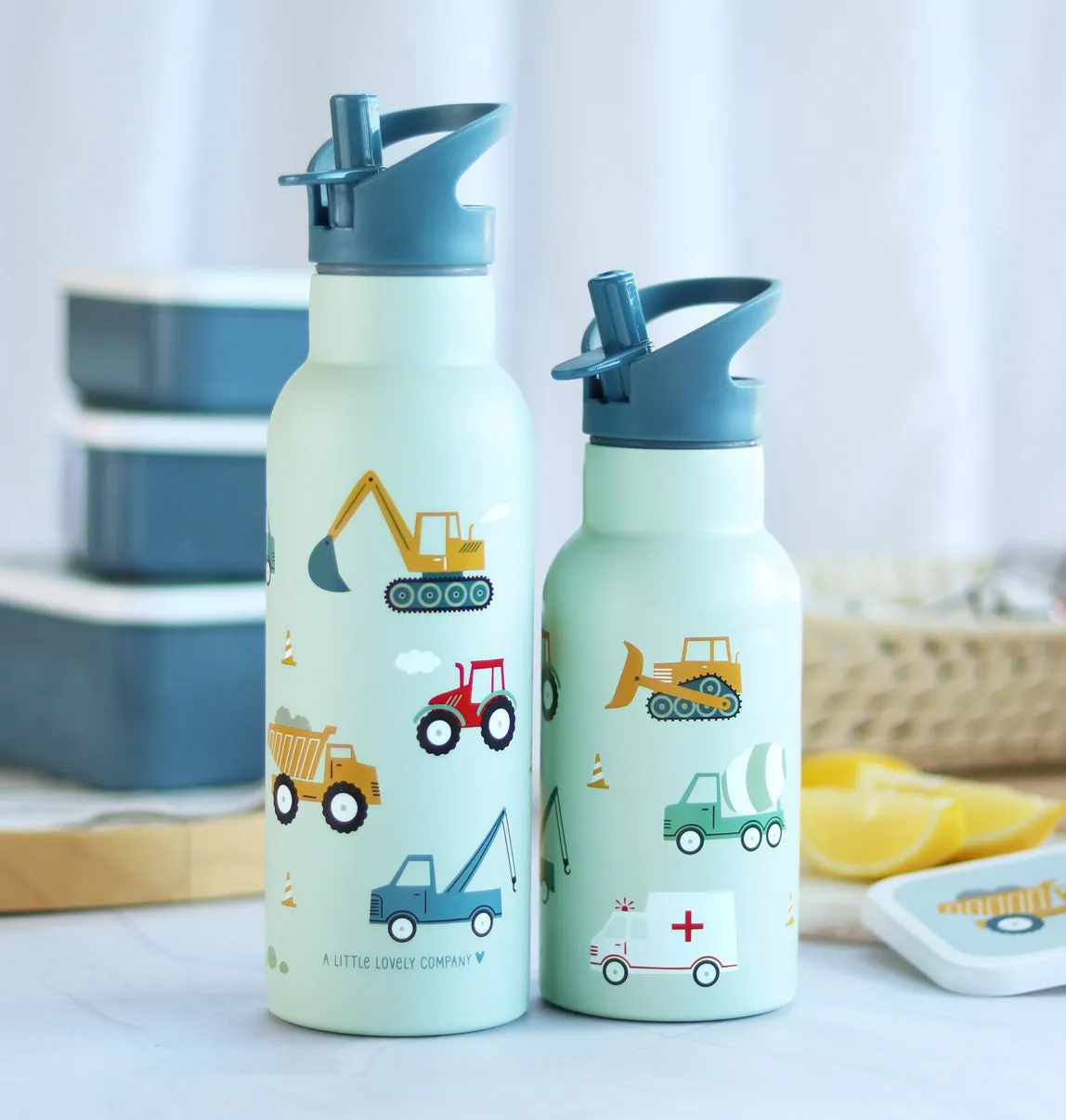 A Little Lovely Company Voertuigen XL RVS drinkfles 500 ml dubbelwandig