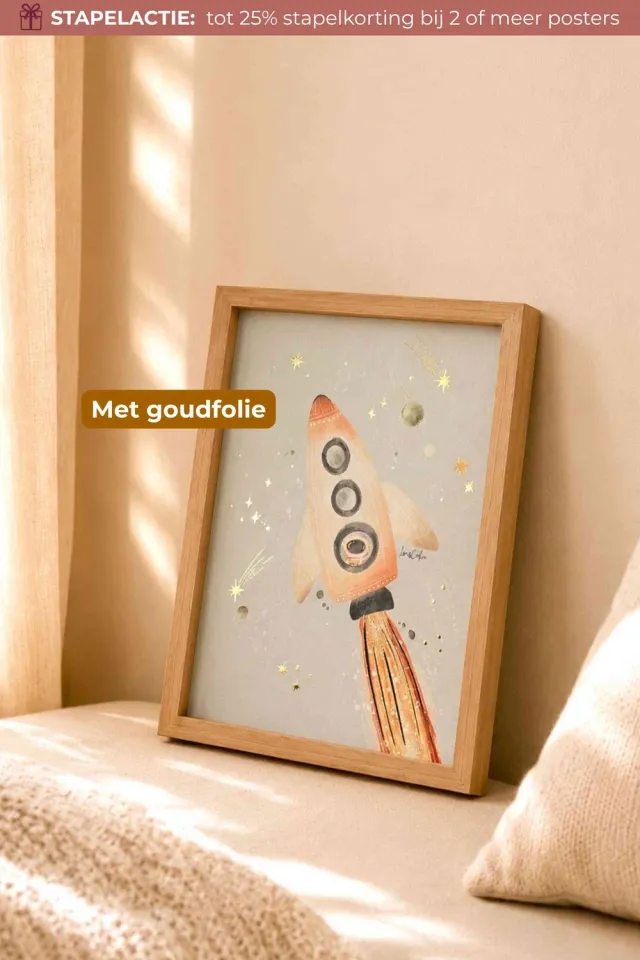 Lori & Cookie Raket poster 15x21 cm goudfolie