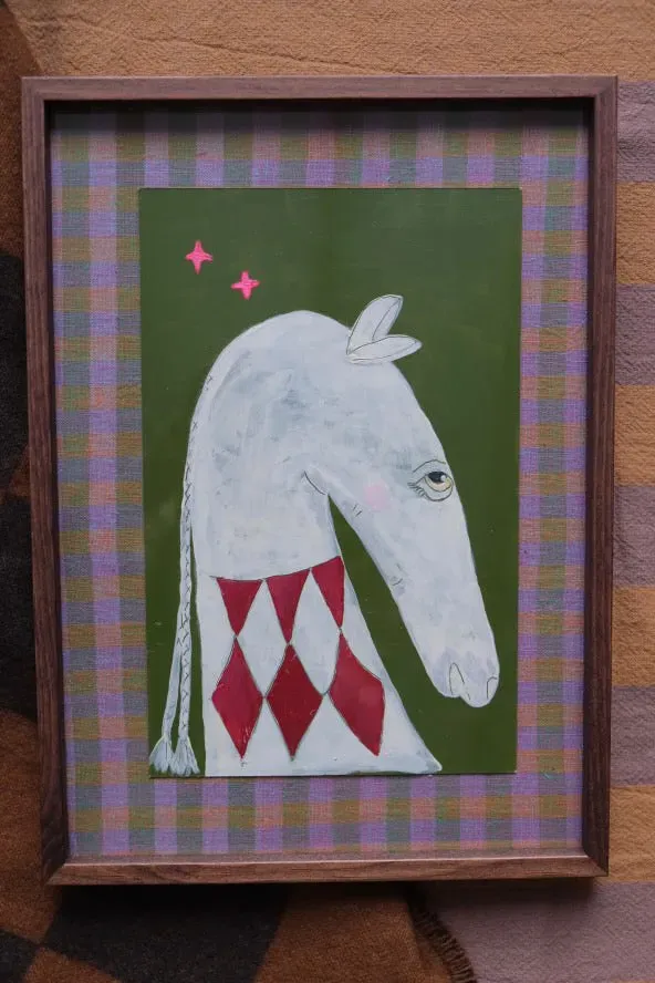 Het Kleijne Droomhuis Schilderijtje Paard Houten Lijst A4
