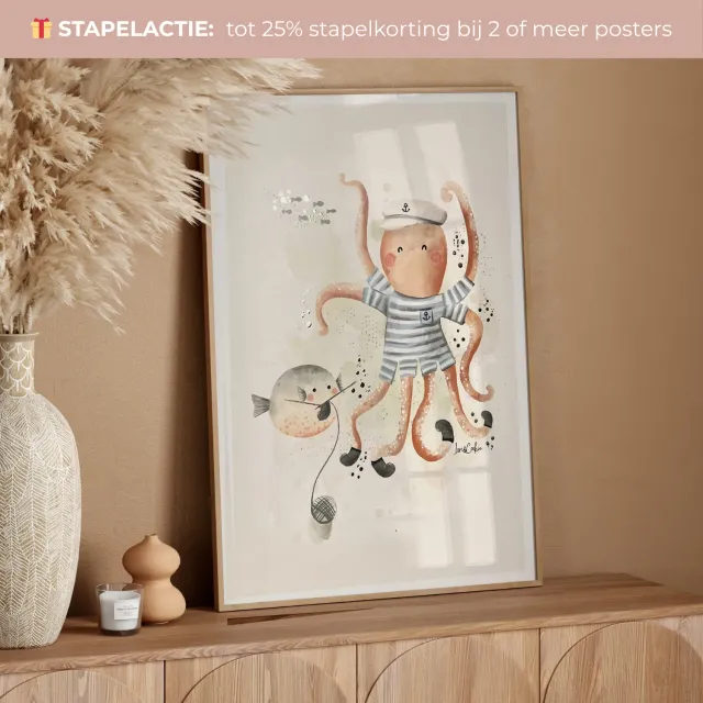 Lori & Cookie Kidsdeco Ollie Octopus poster A3 goudfolie