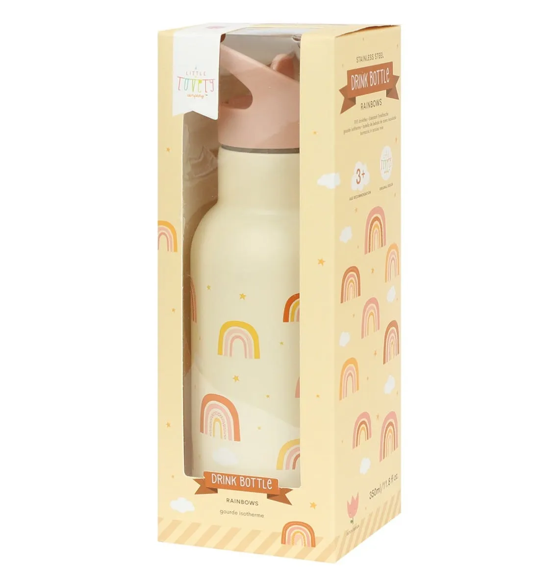 A Little Lovely Company Regenbogen RVS drinkfles 350 ml geel