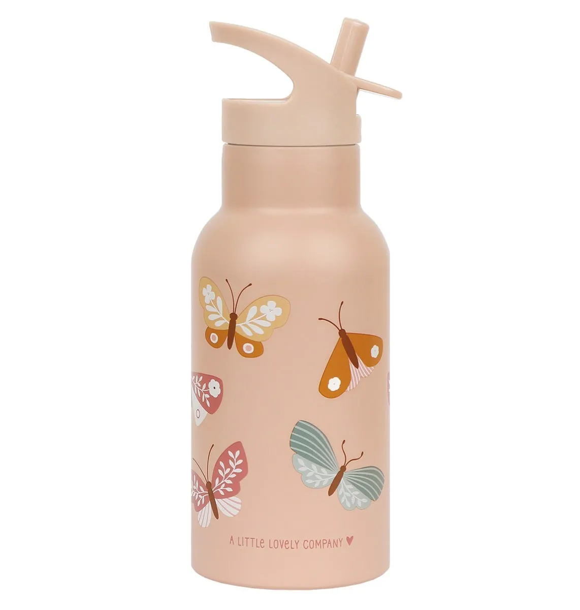 A Little Lovely Company Vlinders RVS drinkfles 350 ml roze