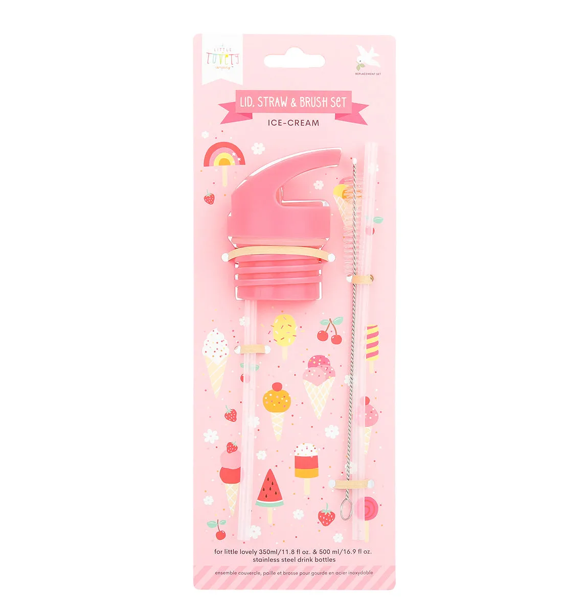 A Little Lovely Company Ijsjes dop rietje borstel set RVS fles