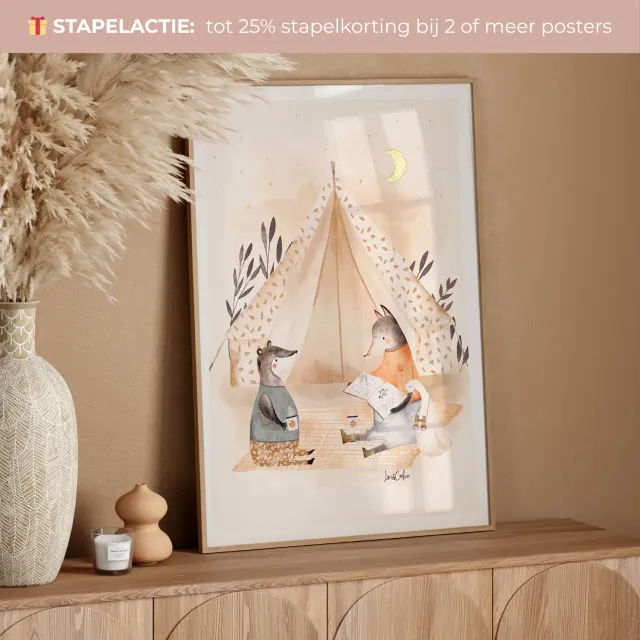 Lori & Cookie Kidsdeco Kampeeravontuur poster A4 goudfolie