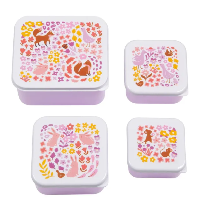 A Little Lovely Company Bloementuin lunchbox set 4-delig lila