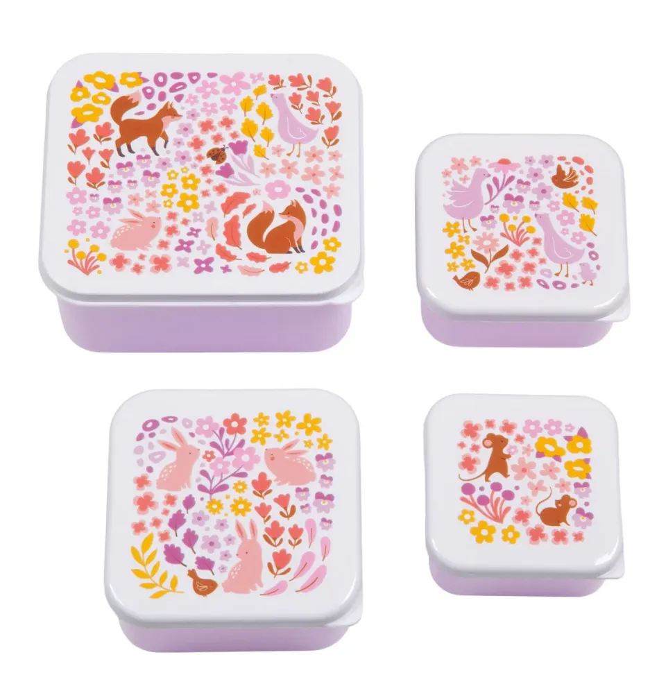 A Little Lovely Company Bloementuin lunchbox set 4-delig lila