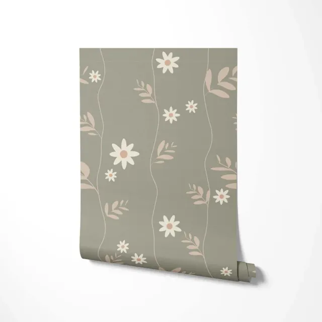 Little Amour Daisy bloemenbehang groen 1 rol