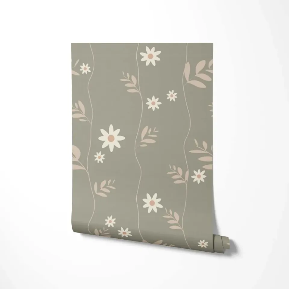 Little Amour Daisy bloemenbehang groen 1 rol