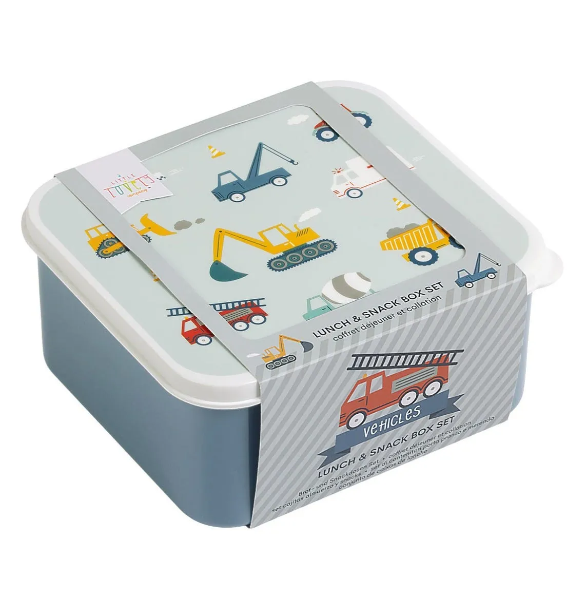 A Little Lovely Company Voertuigen lunch & snack box set 4-delig blauw