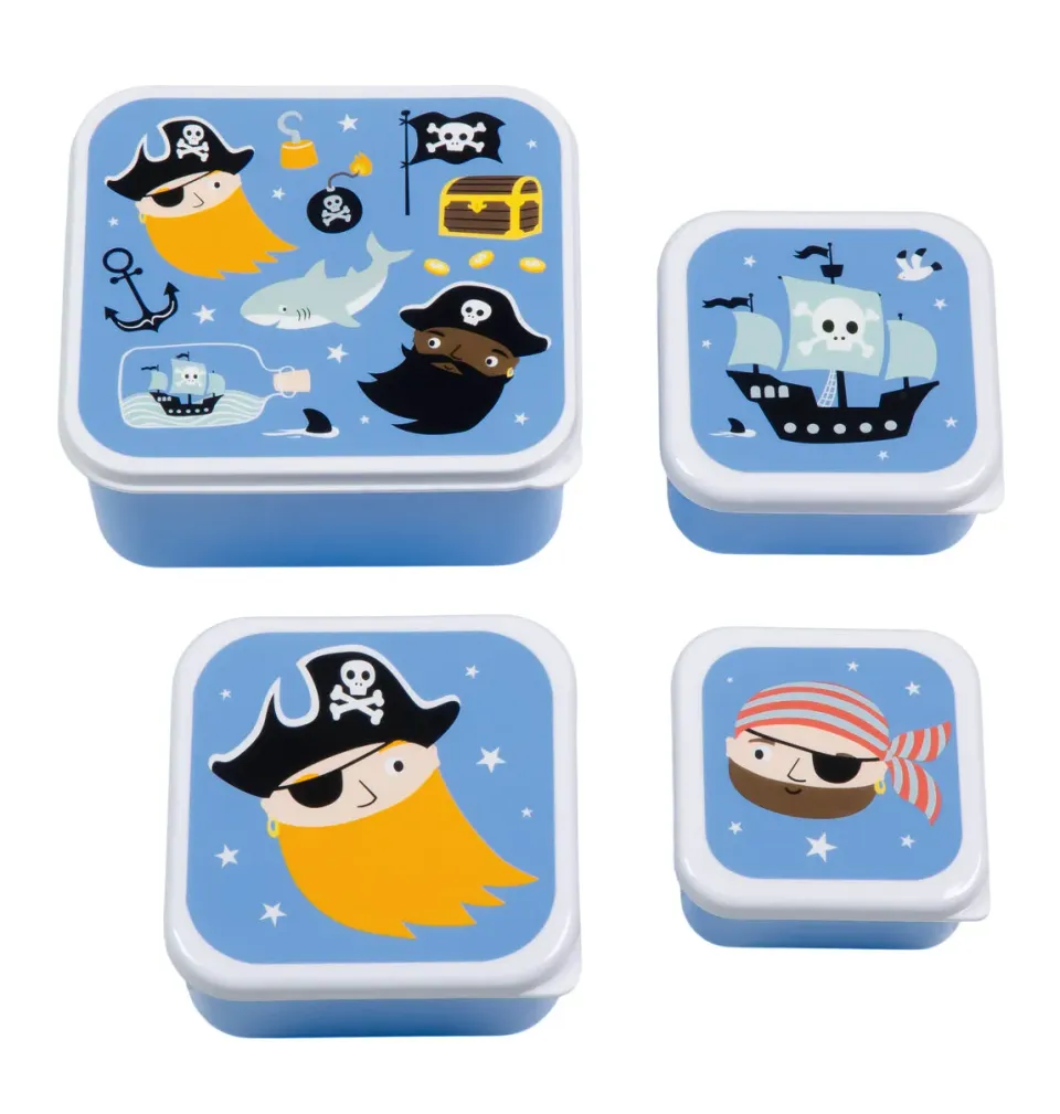 A Little Lovely Company Piraten lunchbox set 4-delig blauw