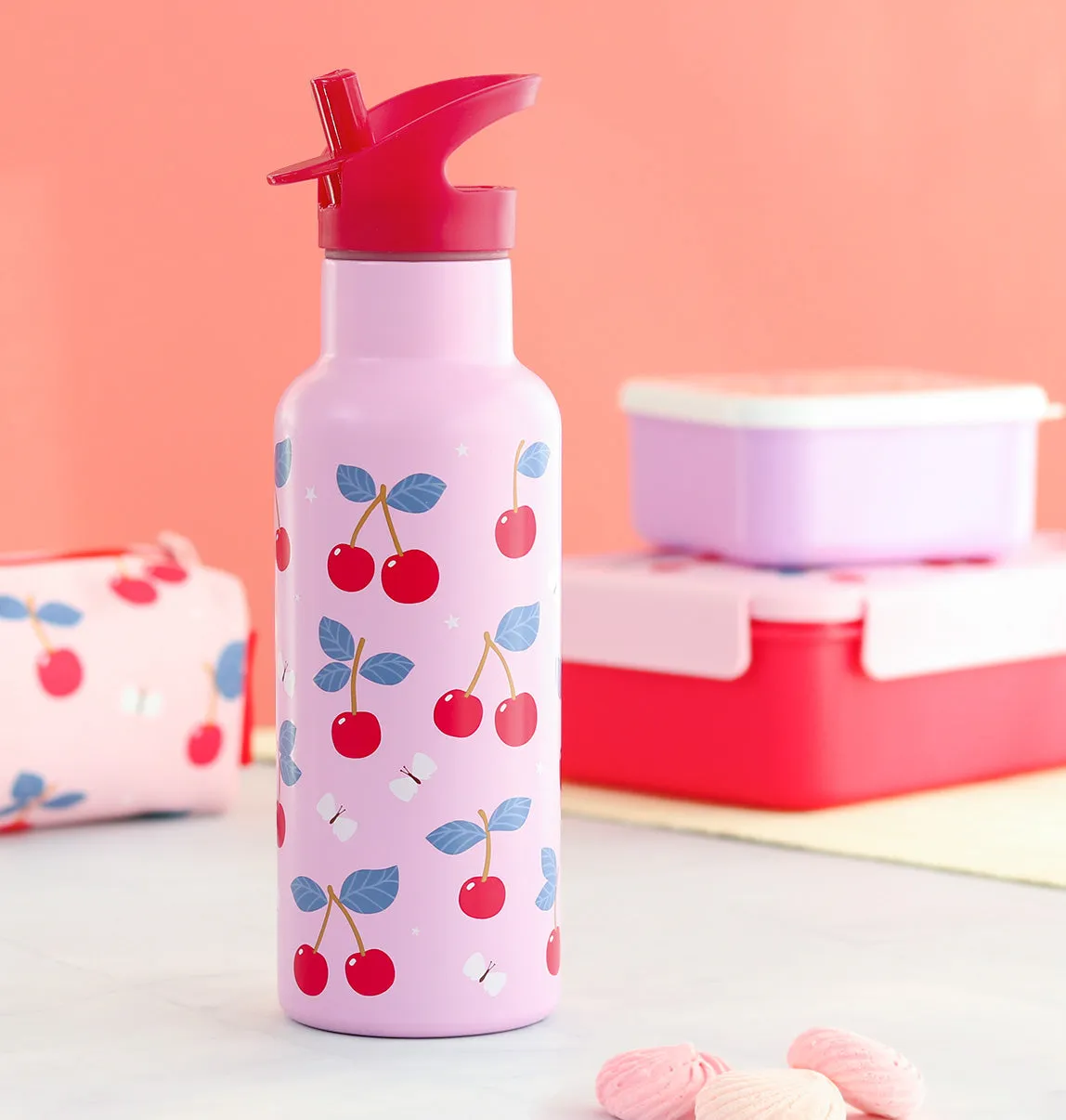 A Little Lovely Company Kersen XL RVS drinkfles 500 ml