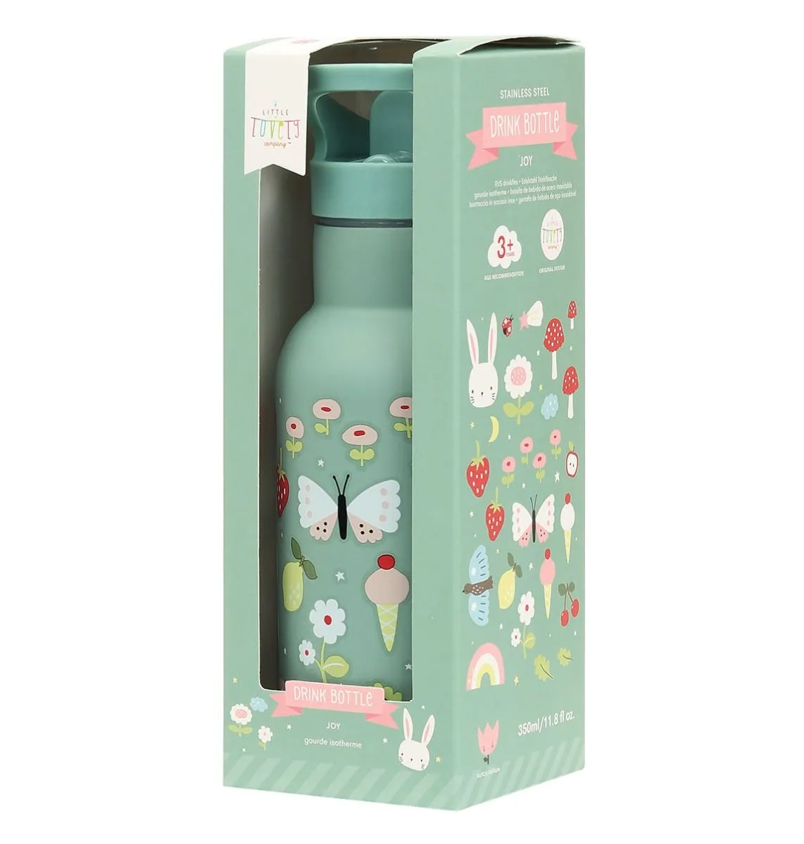 A Little Lovely Company Joy drinkfles RVS 350 ml mint dubbelwandig
