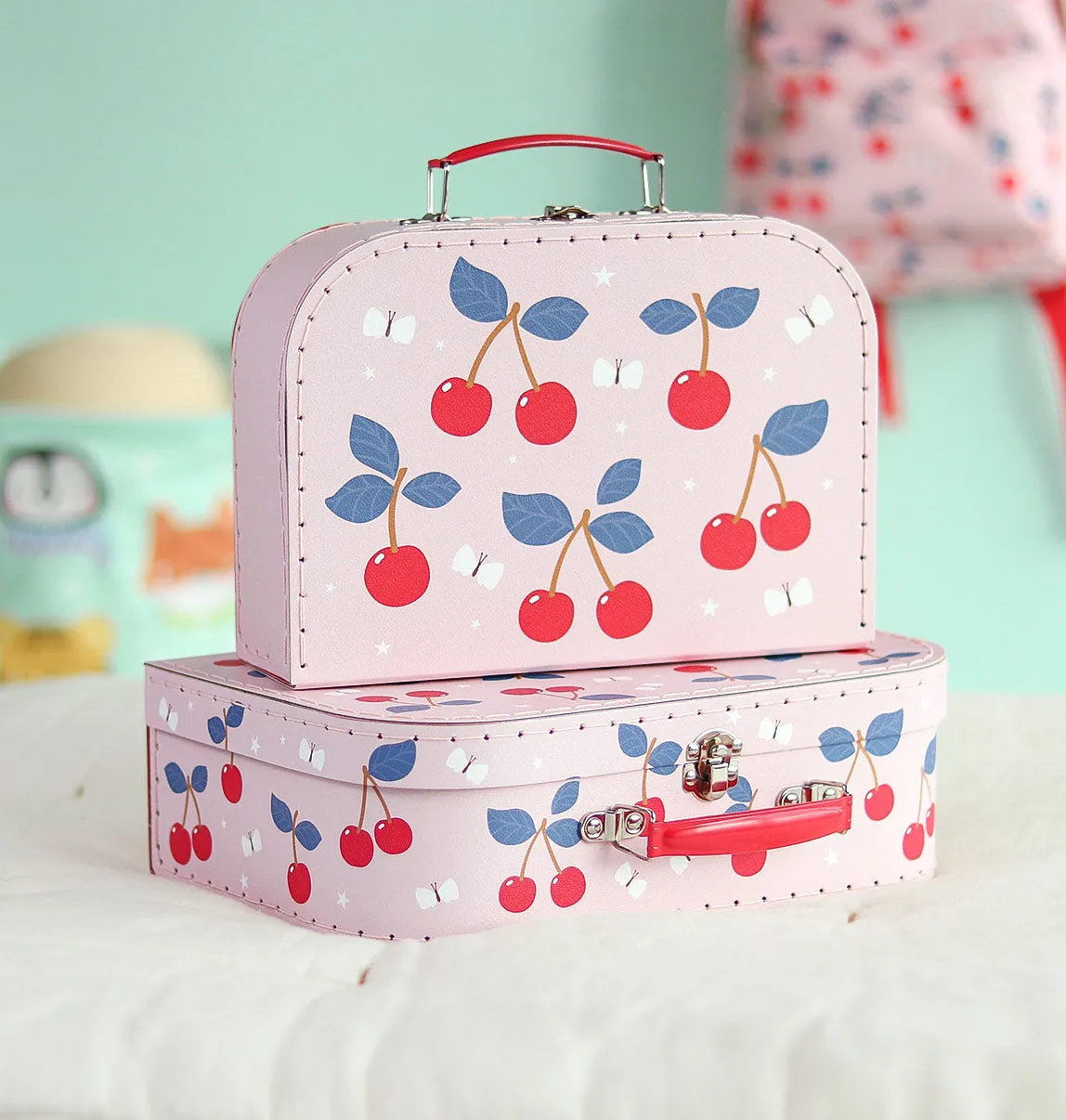 A Little Lovely Company Kersen opbergkoffertjes 2 stuks roze