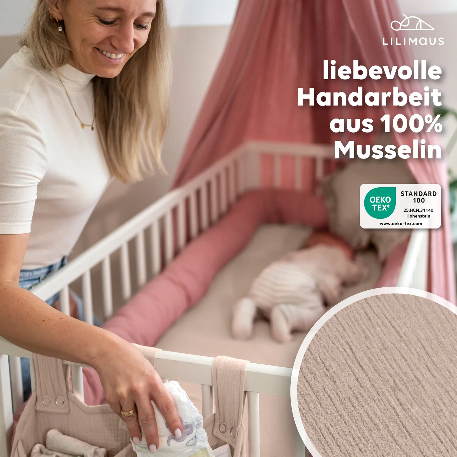 Lilimaus Betttasche Bedtas Organizer Altrosa zacht katoen