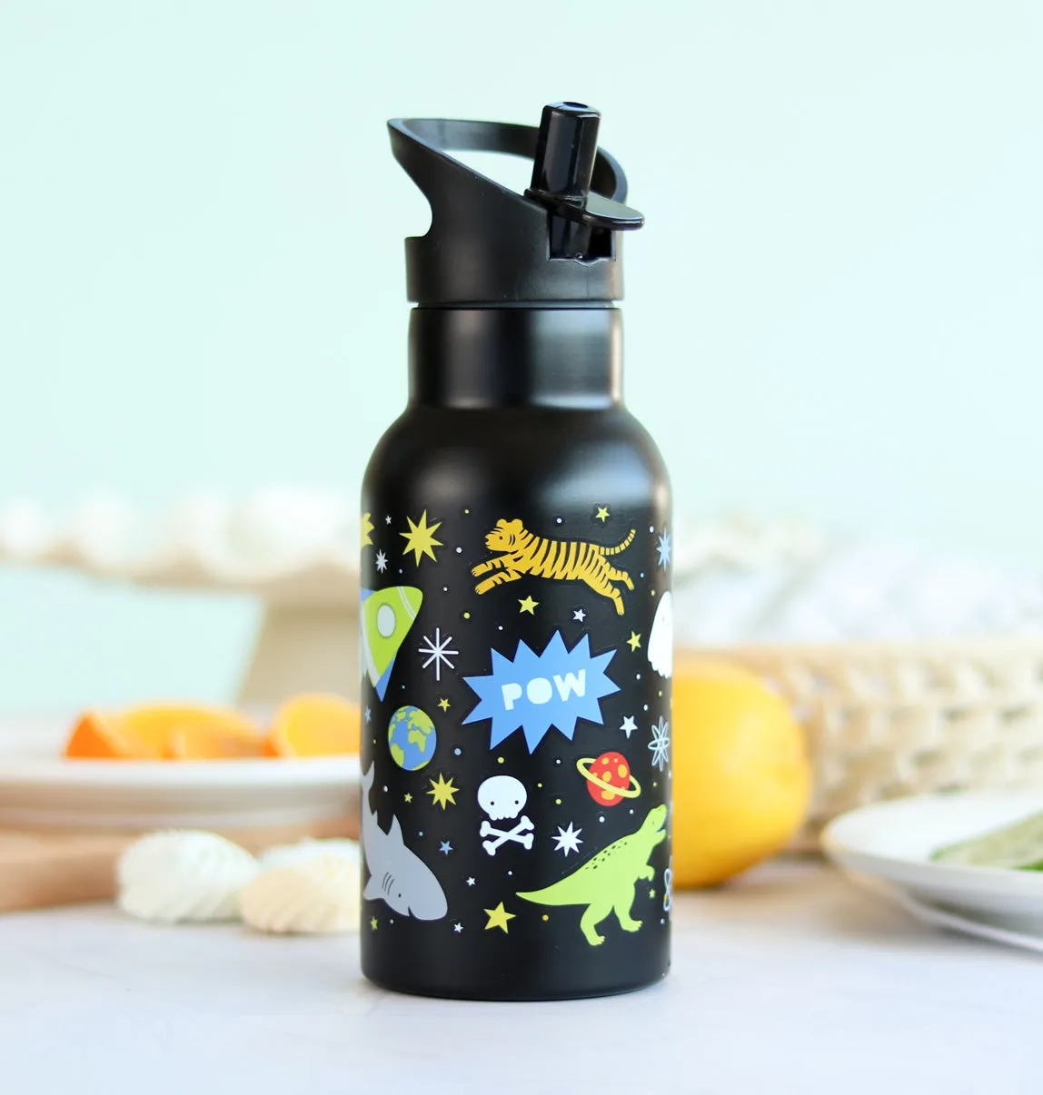 A Little Lovely Company Galaxy RVS drinkfles 350 ml zwart