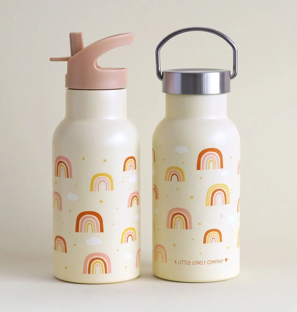A Little Lovely Company Regenbogen RVS drinkfles 350 ml geel