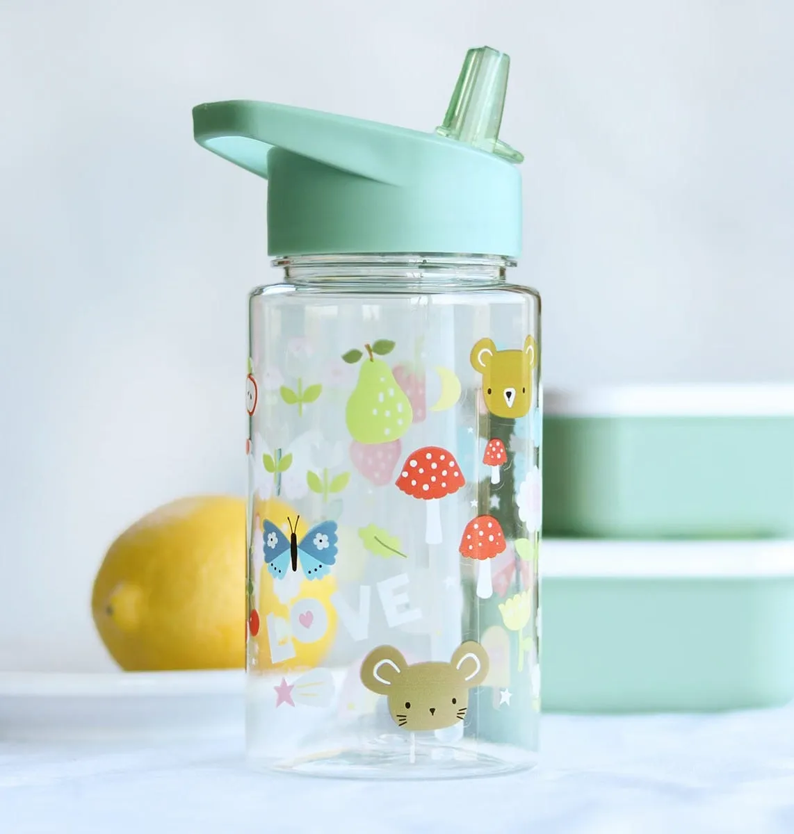 A Little Lovely Company Joy drinkfles 450 ml transparant bloemen