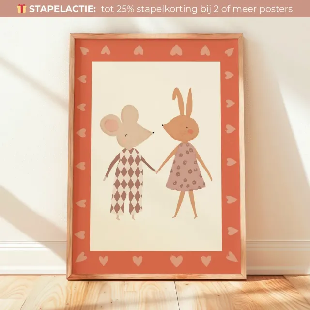 Lori & Cookie Kidsdeco Muis & Konijn poster hartjes meisjes 21x30