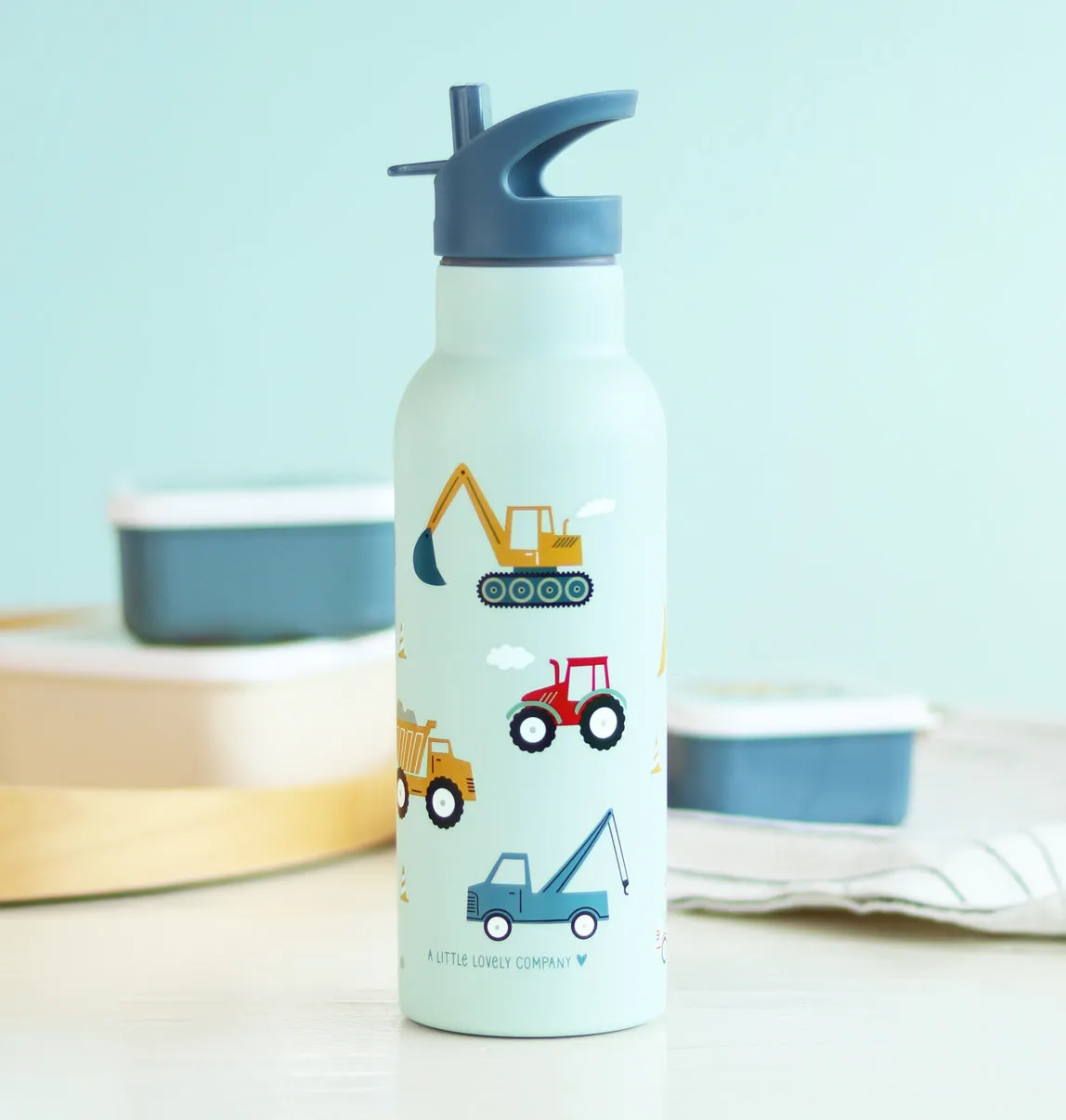 A Little Lovely Company Voertuigen XL RVS drinkfles 500 ml dubbelwandig