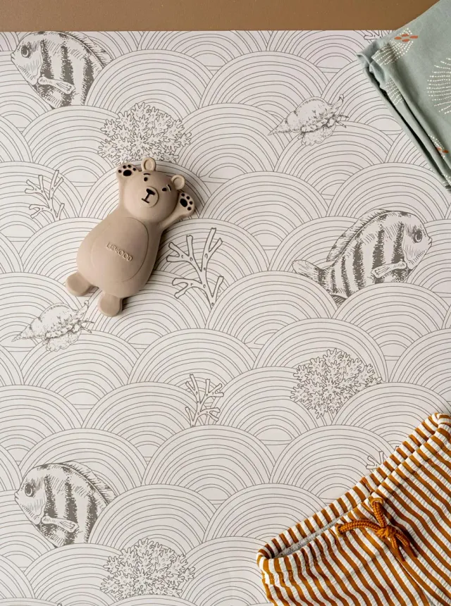 Little Amour Fishy waves behang grijs 1 rol dierenprint