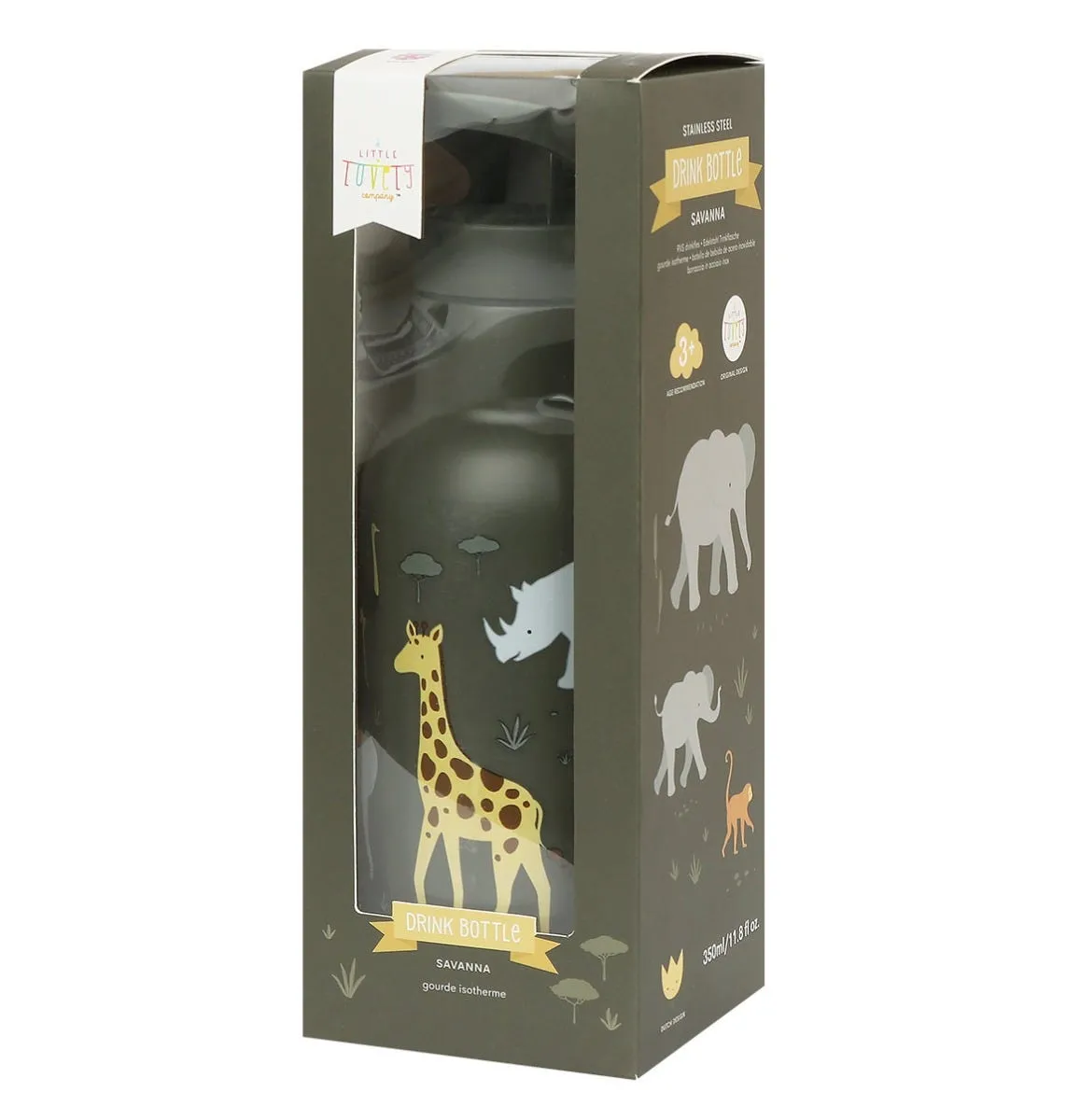 A Little Lovely Company Savanne drinkfles RVS 350 ml grijs