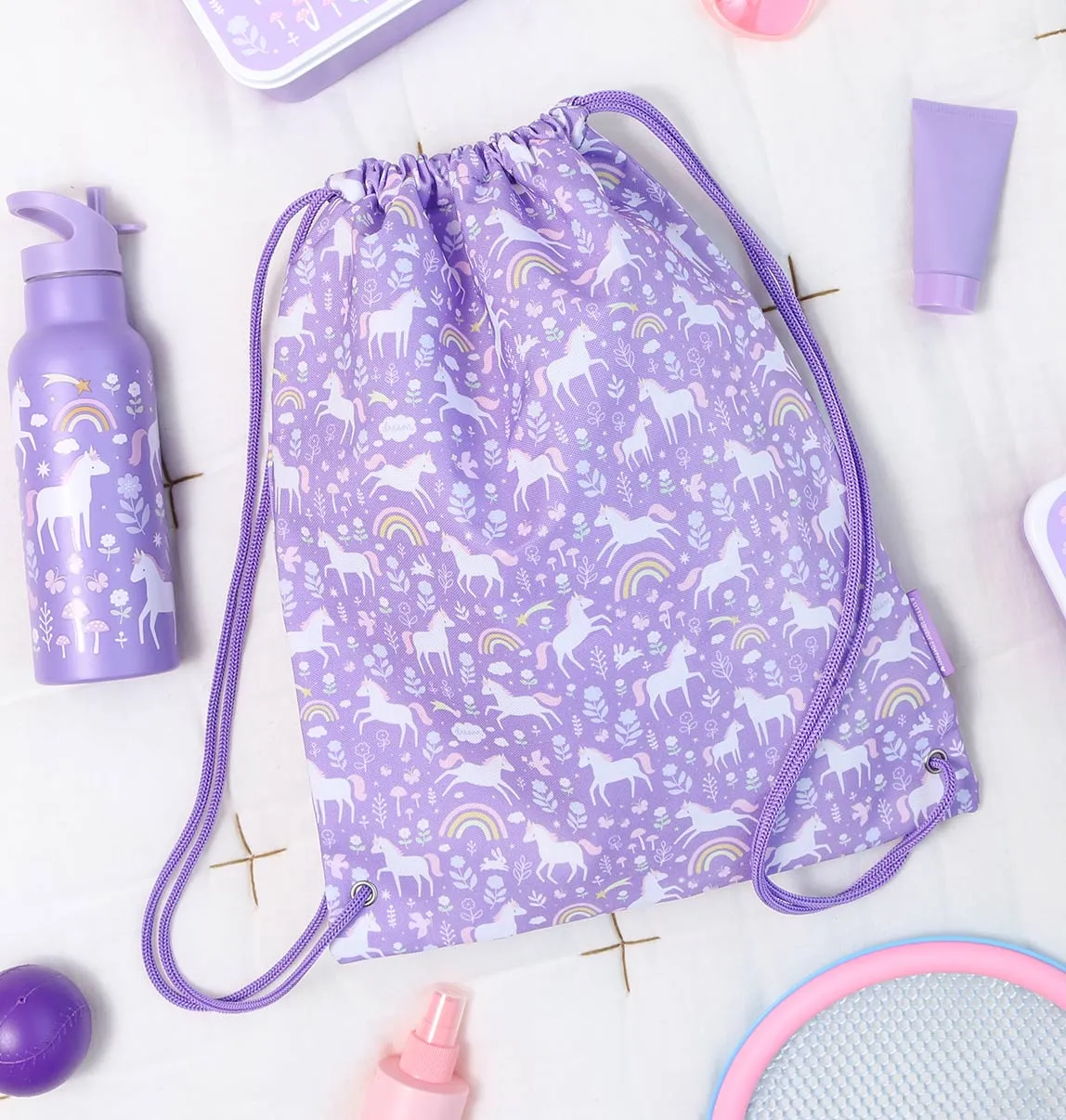 A Little Lovely Company Unicorn Dreams gymtas paars met ritsvak