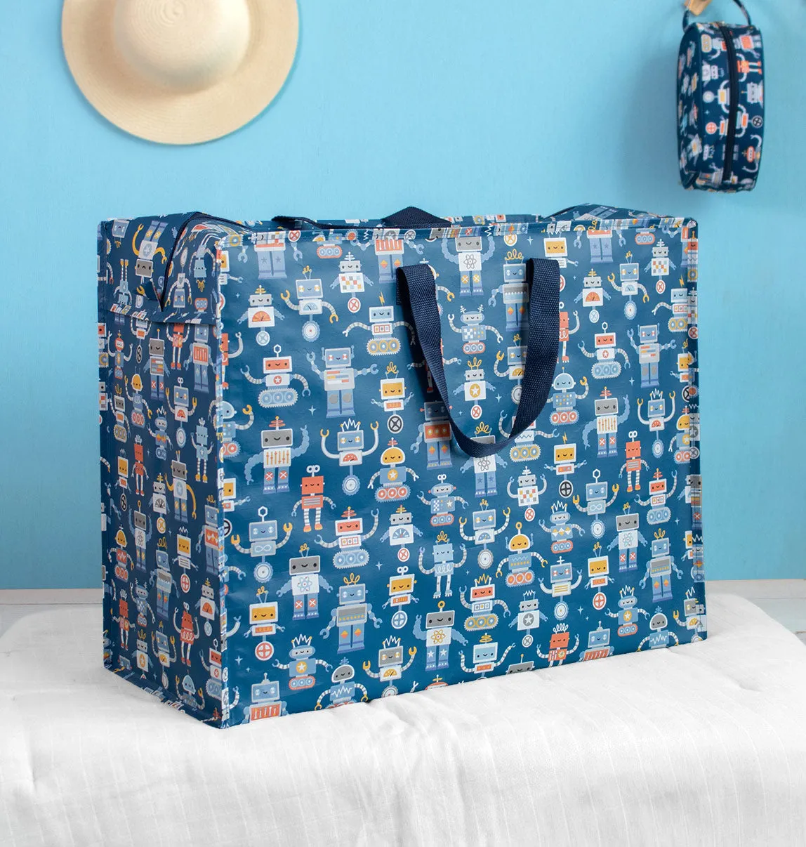 A Little Lovely Company XL Opbergtas Robots gerecycled plastic