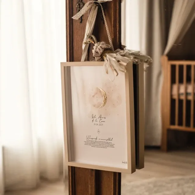 Lori & Cookie Kidsdeco Maanposter beige A4 persoonlijk goudfolie