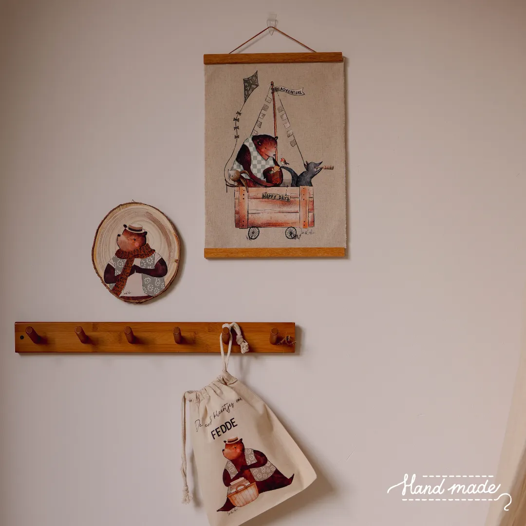 Lori & Cookie Kidsdeco Bosdieren wandkleed stof linnen 30x40 cm