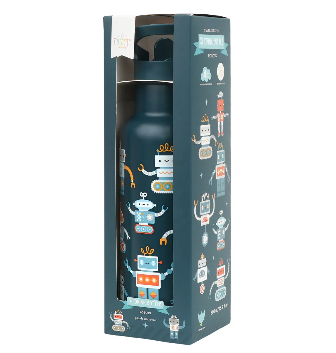 A Little Lovely Company Robots XL rvs drinkfles 500 ml