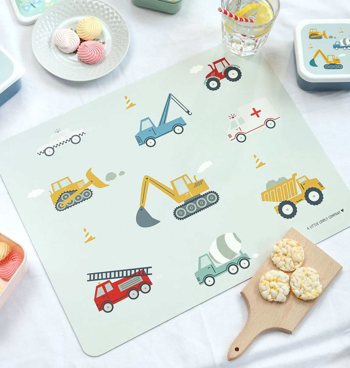 A Little Lovely Company Voertuigen placemat lichtblauw vinyl antislip